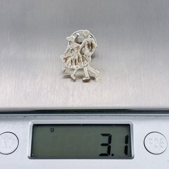 Vintage Sterling Silver 925 Ballroom Couple Dancer Hat Tie Lapel Pin Brooch - Picture 5 of 5